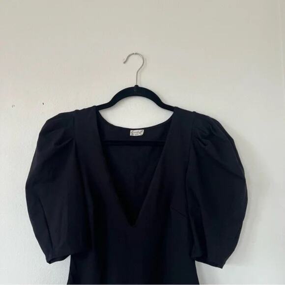 Free People Va Va Voop Black Puff Sleeve V-Neck Bodysuit - Picture 3 of 6